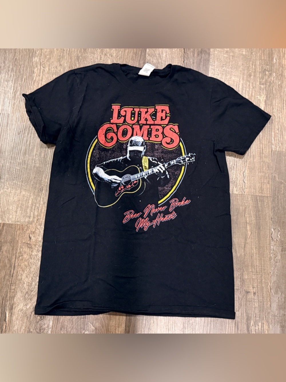 Black Luke Combs Band Graphic Tee with Red and Yellow Accents